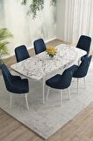 Rovena Eylül Beyaz Mermer 80x132 Açılabilir Mdf Mutfak Masası Takımı 6 Adet Sandalye