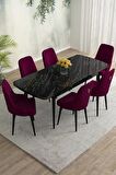 Rovena Eylül Siyah Mermer 80x132 Açılabilir Mdf Mutfak Masası Takımı 6 Adet Sandalye