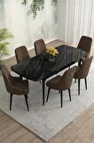 Rovena Eylül Siyah Mermer 80x132 Açılabilir Mdf Mutfak Masası Takımı 6 Adet Sandalye