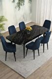 Rovena Eylül Siyah Mermer 80x132 Açılabilir Mdf Mutfak Masası Takımı 6 Adet Sandalye