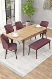 Rovena Arel Meşe 80x132 Açılabilir Mdf Mutfak Masası Takımı 4 Adet Sandalye + 1 Bench