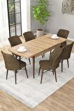 Rovena Arel Meşe 80x132 Açılabilir Mdf Mutfak Masası Takımı 6 Adet Sandalye