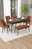 Rovena Arel Barok 80x132 Açılabilir Mdf Mutfak Masası Takımı 4 Adet Sandalye + 1 Bench