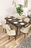 Rovena Arel Barok 80x132 Açılabilir Mdf Mutfak Masası Takımı 6 Adet Sandalye