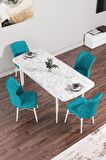 Rovena Arel Beyaz Mermer 80x132 Açılabilir Mdf Mutfak Masası Takımı 4 Adet Sandalye