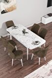 Rovena Arel Beyaz Mermer 80x132 Açılabilir Mdf Mutfak Masası Takımı 6 Adet Sandalye