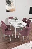 Rovena Arel Beyaz Mermer 80x132 Açılabilir Mdf Mutfak Masası Takımı 6 Adet Sandalye