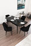Rovena Arel Siyah Mermer 80x132 Açılabilir Mdf Mutfak Masası Takımı 4 Adet Sandalye