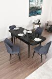 Rovena Arel Siyah Mermer 80x132 Açılabilir Mdf Mutfak Masası Takımı 4 Adet Sandalye