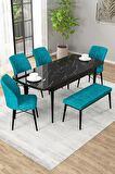 Rovena Arel Siyah Mermer 80x132 Açılabilir Mdf Mutfak Masası Takımı 4 Adet Sandalye + 1 Bench