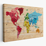 Harita Sepeti Ahşap Görünümlü Dünya Haritası Ayrıntılı ve Dekoratif Kanvas Tablo 1812