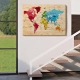 Harita Sepeti Ahşap Görünümlü Dünya Haritası Ayrıntılı ve Dekoratif Kanvas Tablo 1812