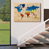 Harita Sepeti Ahşap Görünümlü Türkçe Dünya Haritası Ülke Başkentli Kanvas Tablo 1820
