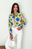 Çiçek Desenli Keten Gömlek