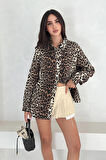 Leopar Desen Gabardin Gömlek