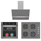 Simfer 10 Fonksiyon Airfry Gri 3'lü Ankastre Set (8217 Fırın + 3538 Ocak + 8740 Davlumbaz)