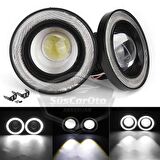 Opel Corsa C 2000-2006 Uyumlu Üniversal Mercekli Angel Sis Farı Metal Su Geçirmez 76 mm Beyaz Halkalı Gündüz Farı Angel Eyes 2 Adet