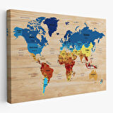 Harita Sepeti Ahşap Görünümlü Dünya Haritası Ülke Başkentli Kanvas Tablo 1821