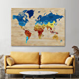 Harita Sepeti Ahşap Görünümlü Dünya Haritası Ülke Başkentli Kanvas Tablo 1821