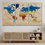 Harita Sepeti Ahşap Görünümlü Dünya Haritası Ülke Başkentli Kanvas Tablo 1821