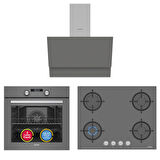 Simfer 4 Fonksiyon Trend Dijital Silver Power Turbo 3'lü Ankastre Set ( Fırın +  Ocak +  Davlumbaz)