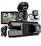 Siyah 1080p Araç içi 3 Kameralı Lcd Ekranlı Gece Görüşlü , G-sensör , Geri Görüş Kamera - İç Görüş