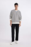 DeFacto Modern Fit Bisiklet Yaka Çizgili Sweatshirt B6498AX24SPWT32