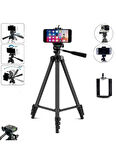 Profesyonel Fotoğraf Video Çekimi 106 Cm Tripod Telefon Tutucu  Kılıf Hediyeli SİYAh