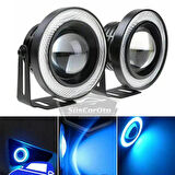 Fiat Doblo D3 2010-2015 Uyumlu Üniversal Mercekli Angel Sis Farı Metal Su Geçirmez 76 mm Buz Mavi Halkalı Gündüz Farı Angel Eyes 2 Adet