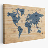 Harita Sepeti Ahşap Görünümlü Dünya Haritası Ülke Başkentli Kanvas Tablo 1843