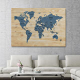 Harita Sepeti Ahşap Görünümlü Dünya Haritası Ülke Başkentli Kanvas Tablo 1843