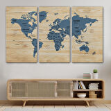 Harita Sepeti Ahşap Görünümlü Dünya Haritası Ülke Başkentli Kanvas Tablo 1843