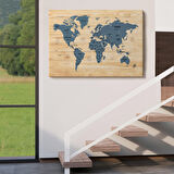Harita Sepeti Ahşap Görünümlü Dünya Haritası Ülke Başkentli Kanvas Tablo 1843