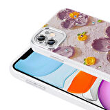 Gpack Apple iPhone 11 Kılıf Parlak Taşlı Çiçek Desenli Garden Sert Silikon