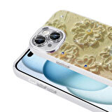 Gpack Apple iPhone 14 Kılıf Parlak Taşlı Çiçek Desenli Garden Sert Silikon