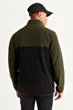 Erkek Hakı-sıyah Anti-pilling Tüylenme Yapmayan Standart Fit Bato Yaka Içi Polarlı Polar Sweatshirt
