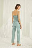 Monamise 18469 Yeşil Hamile Lohusa 3 Lü Pijama Sabahlık Tk