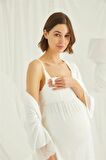 Monamise 18433 Ekru Hamile Lohusa 3 Lü Pijama  Sabahlık Tk