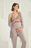 Monamise 18431 Vizon Hamile Lohusa 3 Lü Pijama Sabahlık Tk