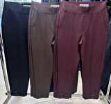 Büyük Beden Mom Yüksek Bel Boru Paça Detaylı Örme Kadın Pantolon