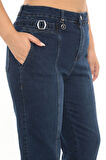 Büyük Beden Denim Mom Yüksek Bel Cep Detaylı Kadın Pantolon