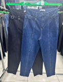 Büyük Beden Denim Mom Yüksek Bel Cep Detaylı Kadın Pantolon