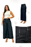 Büyük Beden Denim Toparlayıcı Yüksek Bel Geniş Paça Kadın Pantolon