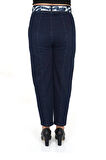 Büyük Beden Mom Kemerli Yüksek Bel Denim Kadın Pantolon