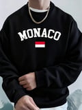 Monaco Bayrağı Baskılı Erkek Kapüşonlu Sweatshirtleri Sonbahar Kış Polar Sıcak Sweatshirtler