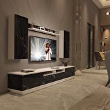 Decoraktiv Trendstyle 5220DS Slm Tv Ünitesi Tv Sehpası - Beyaz - Siyah Mermer