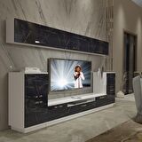 Decoraktiv Trendstyle 9 Slm Tv Ünitesi Tv Sehpası - Beyaz - Siyah Mermer
