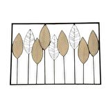 T.Concept Dekoratif Şık Yaprak Desenli Metal Gold Tablo 100 cm