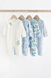Next Baby % 100 Pamuklu Mavi Beyaz Çiçekli 4 ‘lü Tulum Set