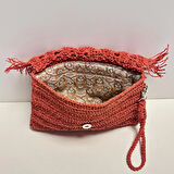 Uretti - Semiha 5931 El Yapımı Kağıt İpten Kadın Clutch Çanta / Mercan